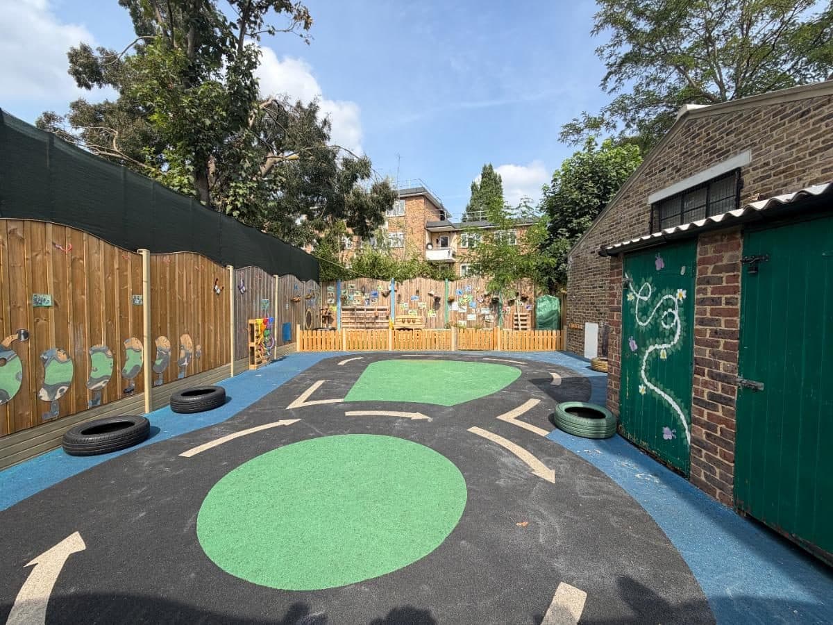 Unique child montessori outdoor playground with colorful markings